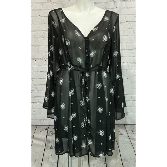 torrid Dresses & Skirts - Torrid Women's Black Floral Sheer Chiffon Cover-Up Dress (Size 2)